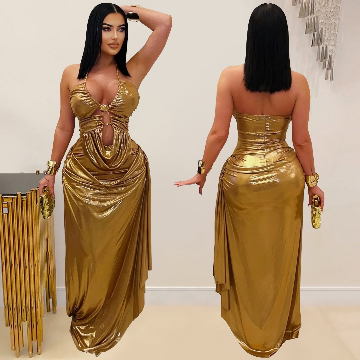 Maxi Dress Halter - 웨딩 게스트 드레스 이브닝 홀터넥 민소매