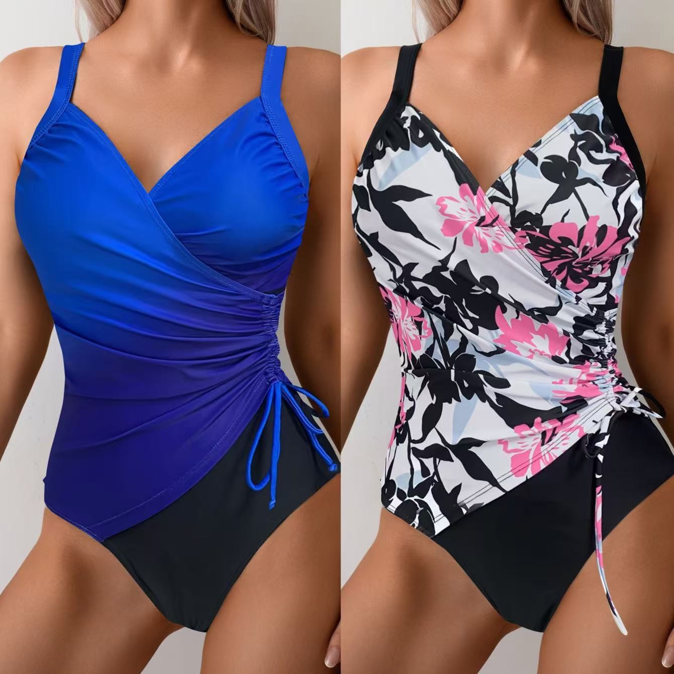 Swimsuit Bikini Ruched - 여성 탱키니 뱃살 보정 비키니 민소매