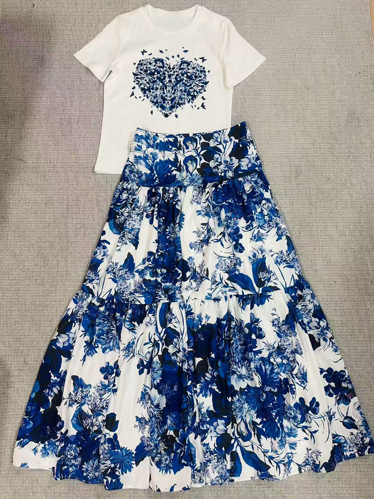 2026 신상 여름 여성 플로럴 세트 라운드넥 반팔 상 - Midi Skirt Floral 리뷰 및 가격