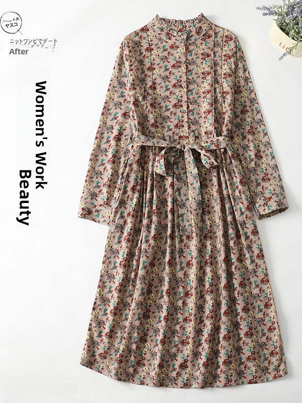 우아한 플로럴 프린트 A라인 드레스 여성 허리 조절 벨 - Midi Skirt Floral 리뷰 및 가격