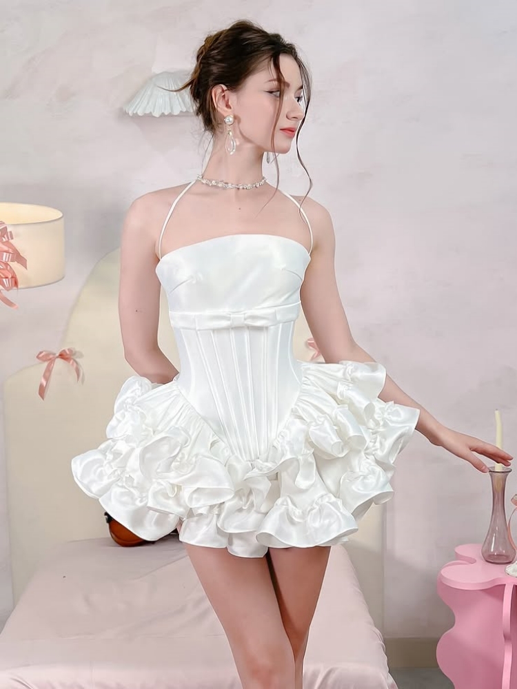 Women Pink White Lace-up Dress - Maxi Dress Halter 리뷰 및 가격